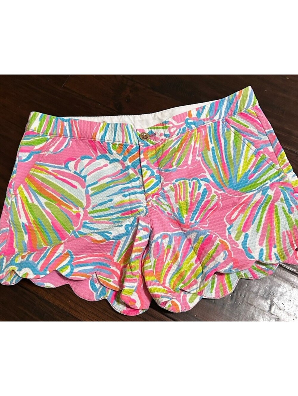 Lilly Pulitzer Buttercup Scalloped Edge Shorts Sea Shell Pink Neon Sz 10 READ